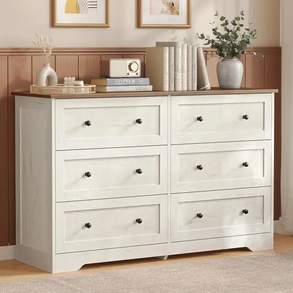 Kommode mit 6 Schubladen – Weiß, Landhausstil