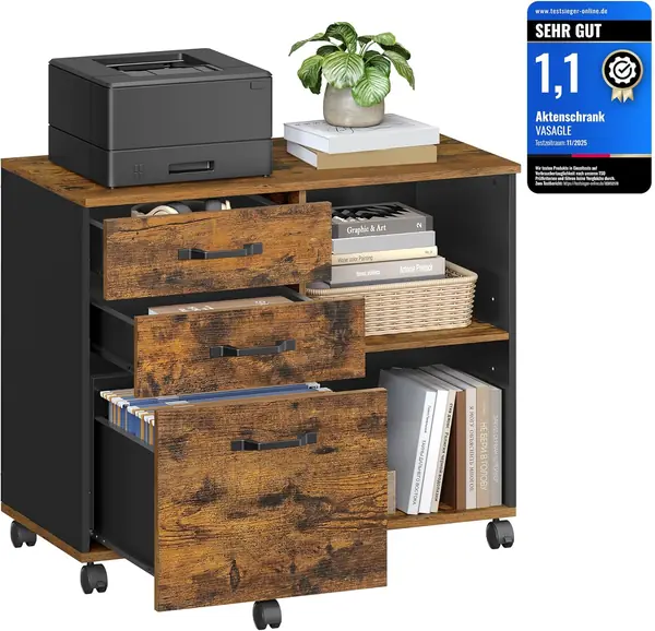 Rollcontainer – Aktenschrank, mit 3 Schubladen und Rollen